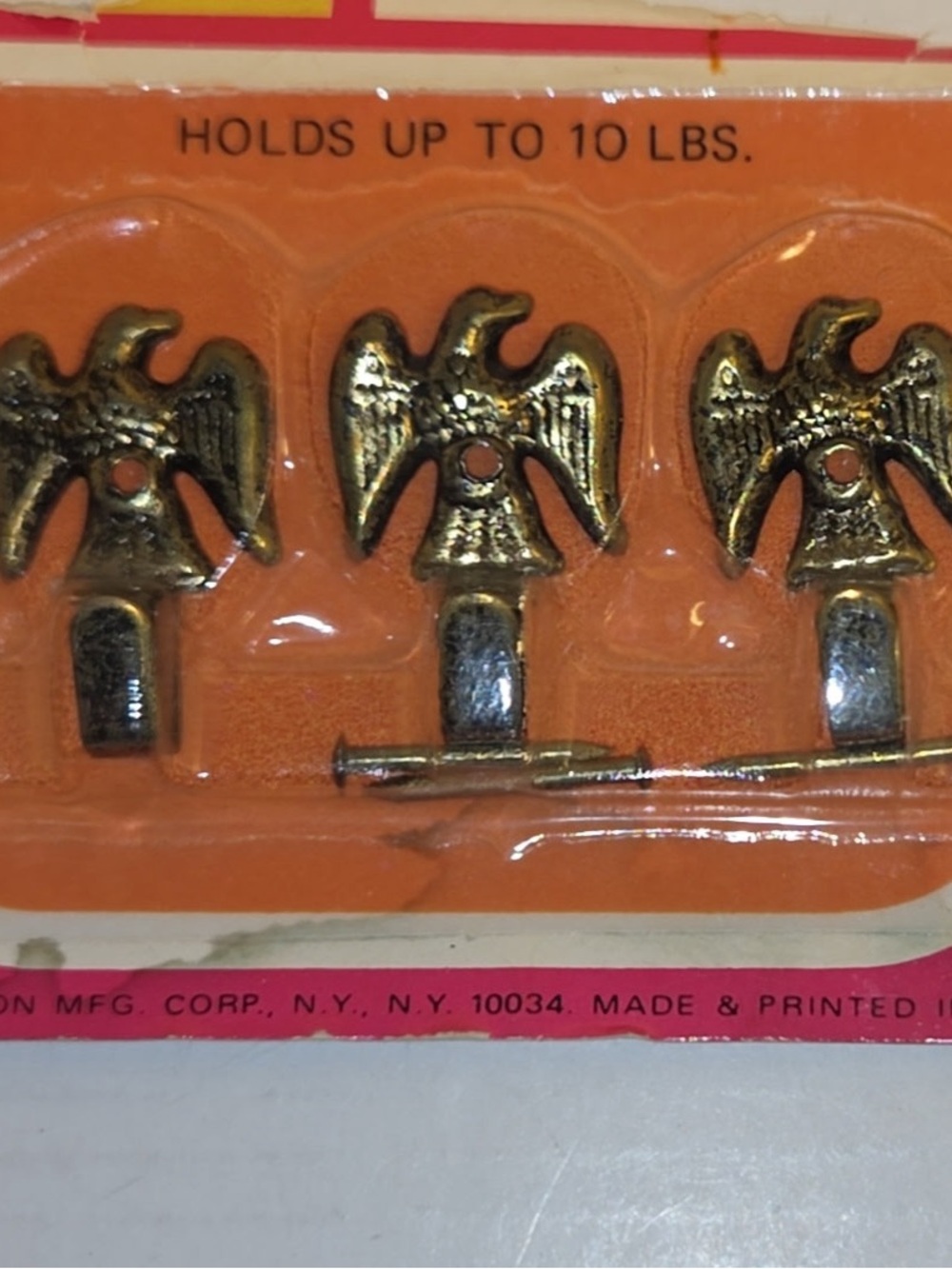 Vintage Decorative Metal Hooks American Eagles Brass Tone 1974 Arjan Set of 3